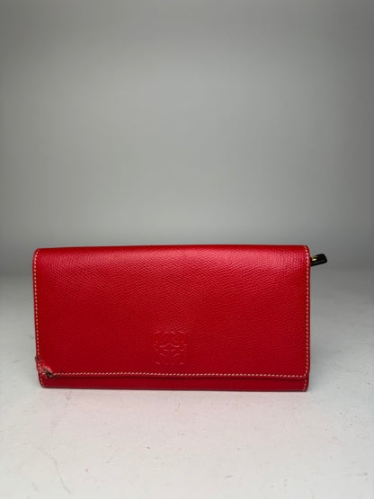 Vintage Loewe Anagram Leather Wallet Red