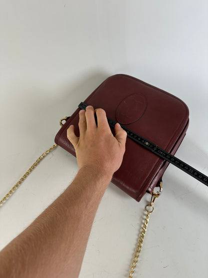 Vintage Cartier Leather Chain Shoulder Bag Burgundy Gold