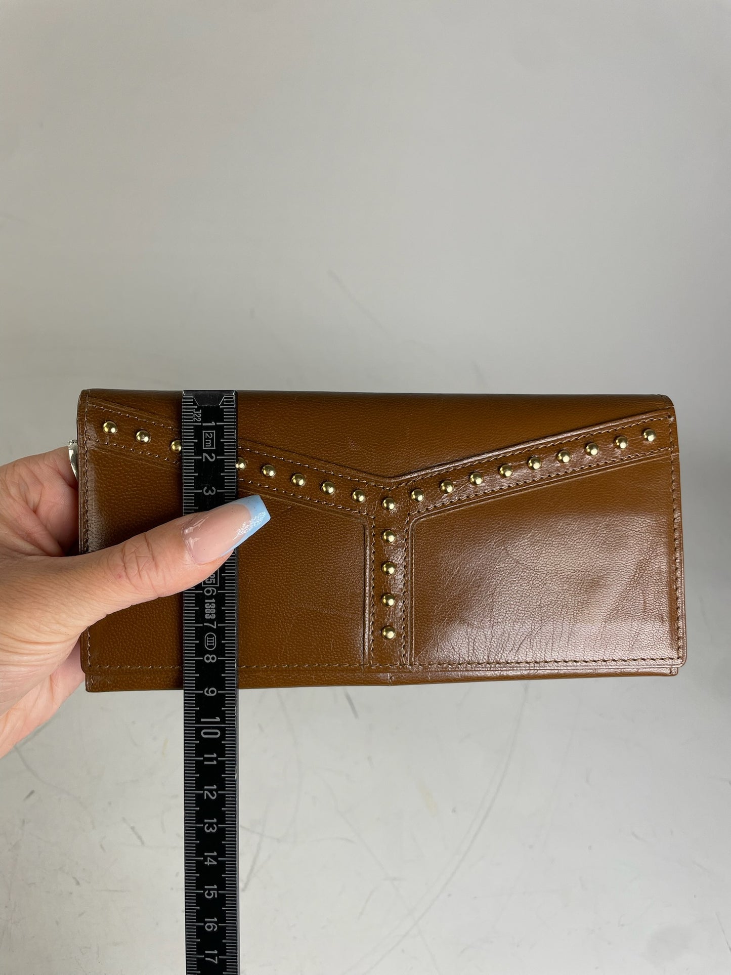 Vintage Saint Laurent Studded Leather Wallet Brown Gold