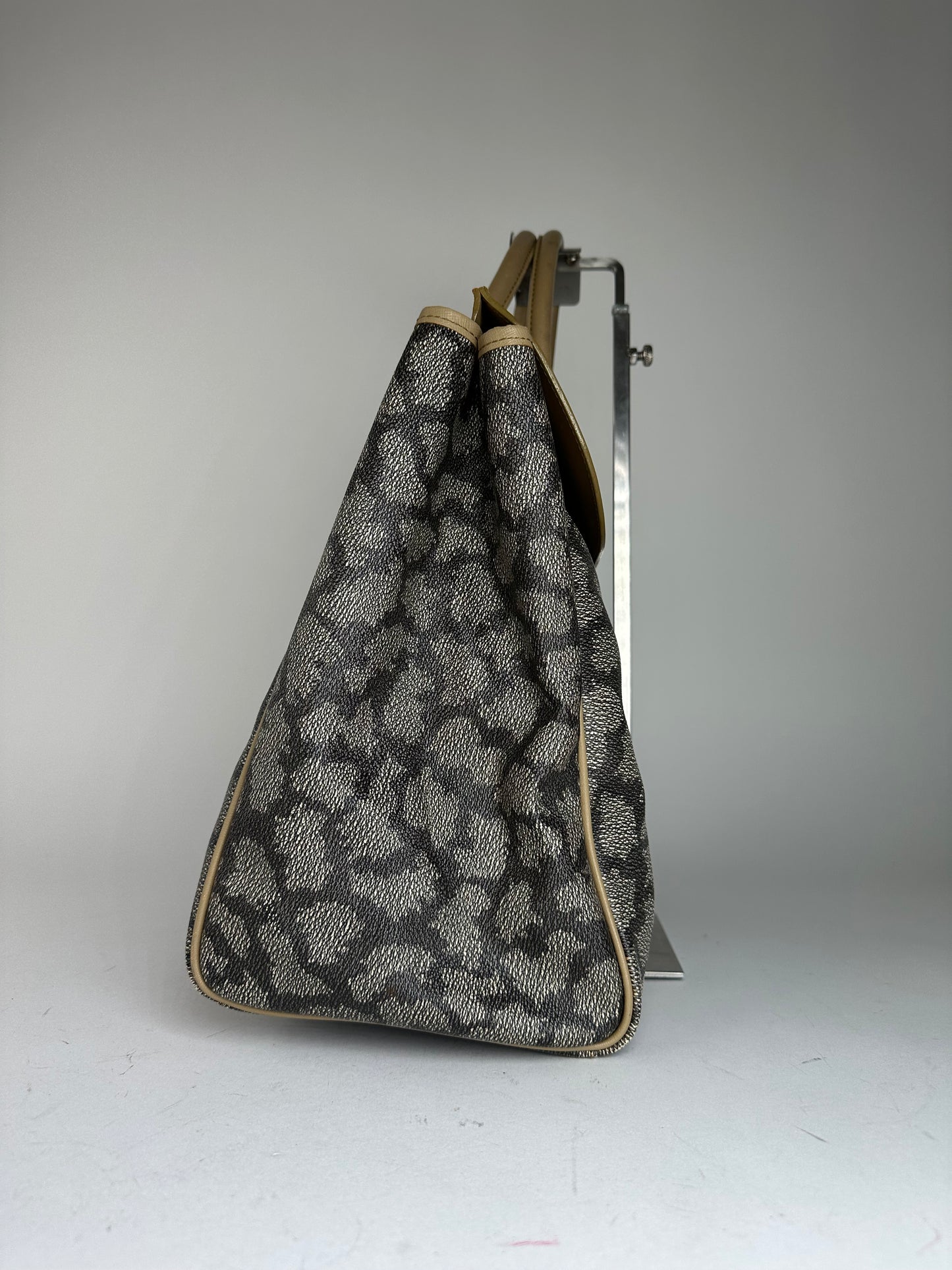 Vintage Yves Saint Laurent Leopard Coated Canvas Top-Handle Tote Black Camel