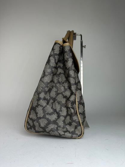 Vintage Yves Saint Laurent Leopard Coated Canvas Top-Handle Tote Black Camel
