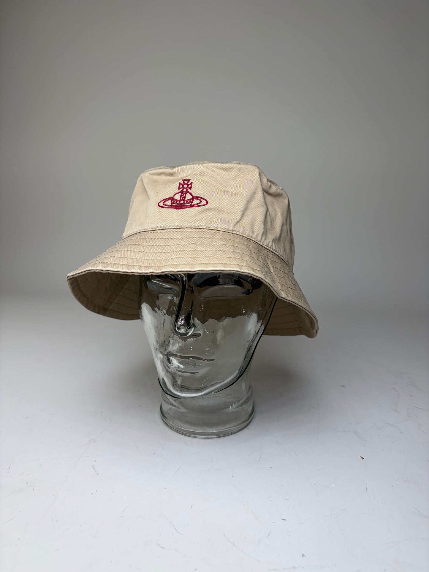 Vintage Vivienne Westwood Cotton Bucket Hat Beige Red Logo