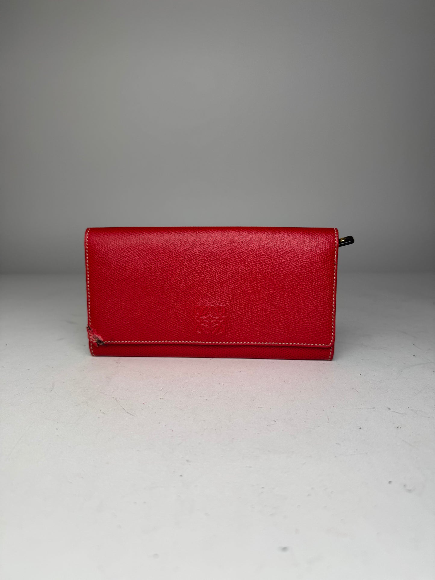 Vintage Loewe Anagram Leather Wallet Red