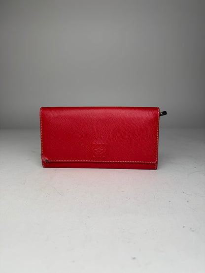 Vintage Loewe Anagram Leather Wallet Red