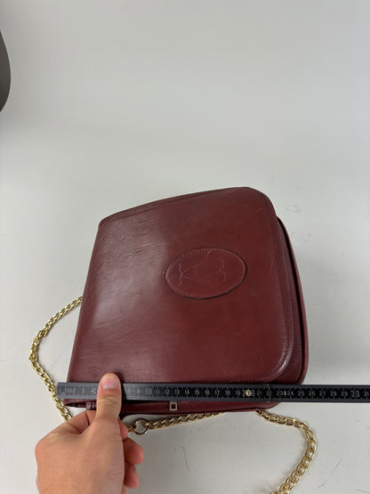 Vintage Cartier Leather Chain Shoulder Bag Burgundy Gold