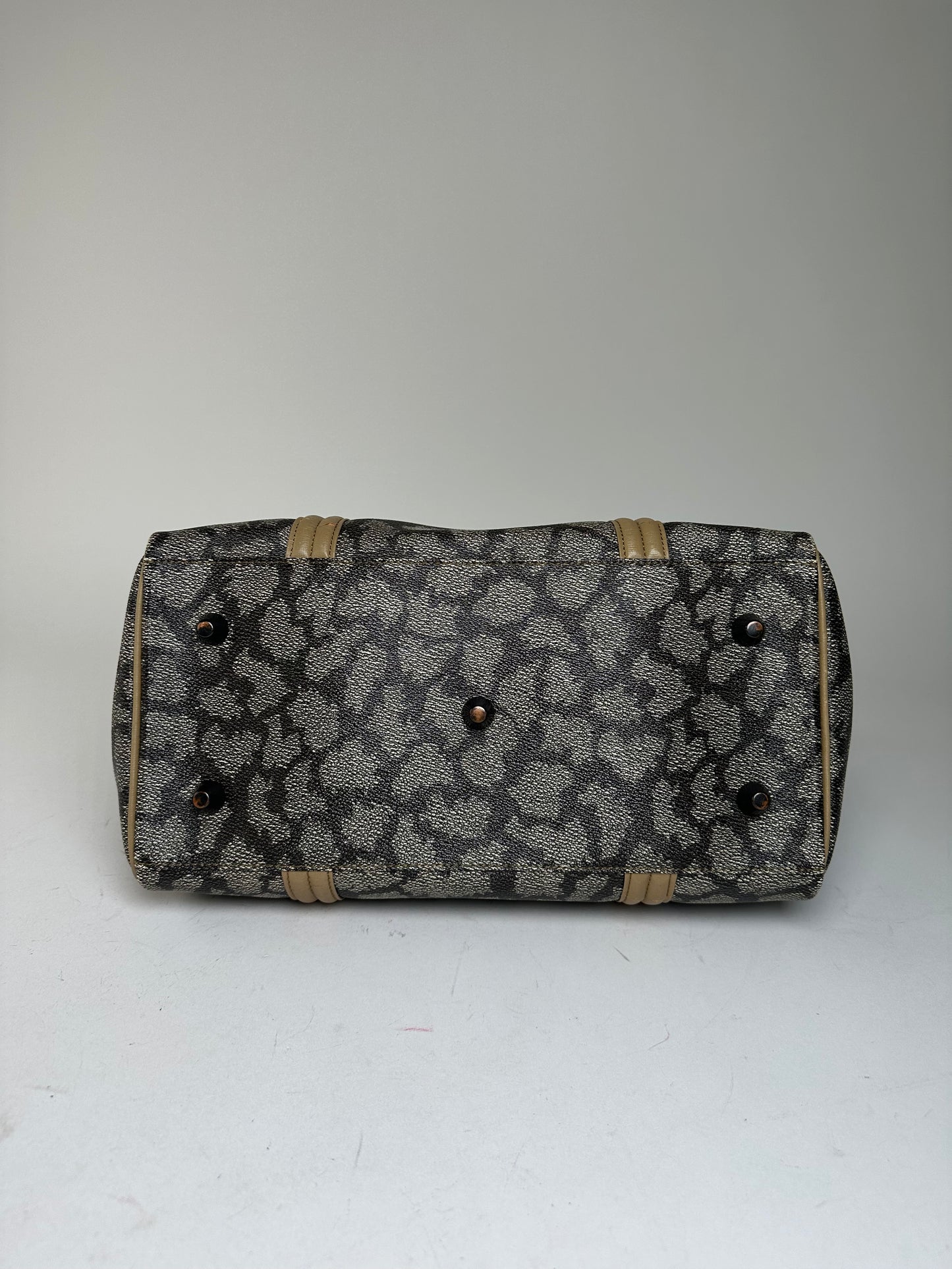 Vintage Yves Saint Laurent Leopard Coated Canvas Top-Handle Tote Black Camel