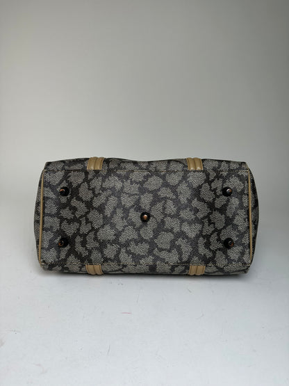 Vintage Yves Saint Laurent Leopard Coated Canvas Top-Handle Tote Black Camel