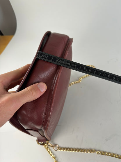 Vintage Cartier Leather Chain Shoulder Bag Burgundy Gold