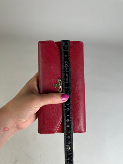 Vintage Vivienne Westwood Leather Wallet Red Gold-tone Clasp