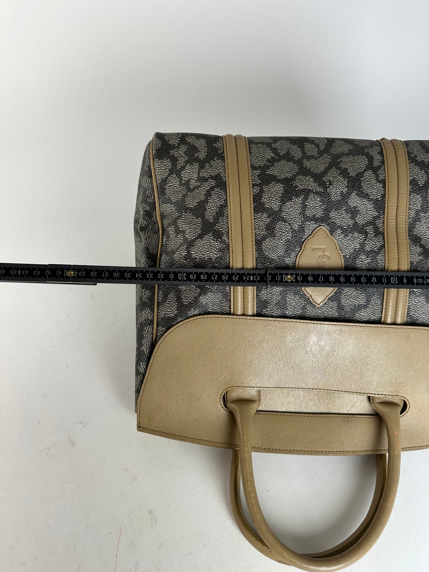 Vintage Yves Saint Laurent Leopard Coated Canvas Top-Handle Tote Black Camel