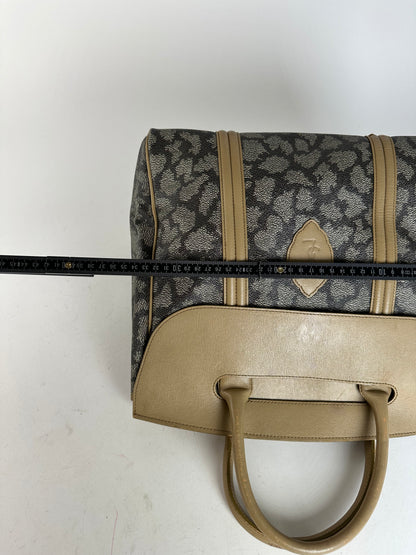 Vintage Yves Saint Laurent Leopard Coated Canvas Top-Handle Tote Black Camel