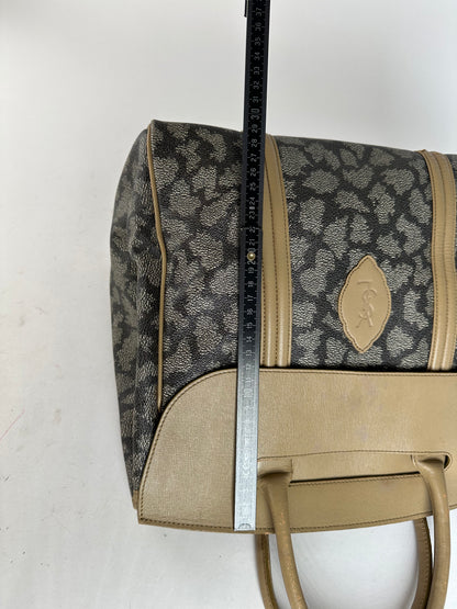 Vintage Yves Saint Laurent Leopard Coated Canvas Top-Handle Tote Black Camel