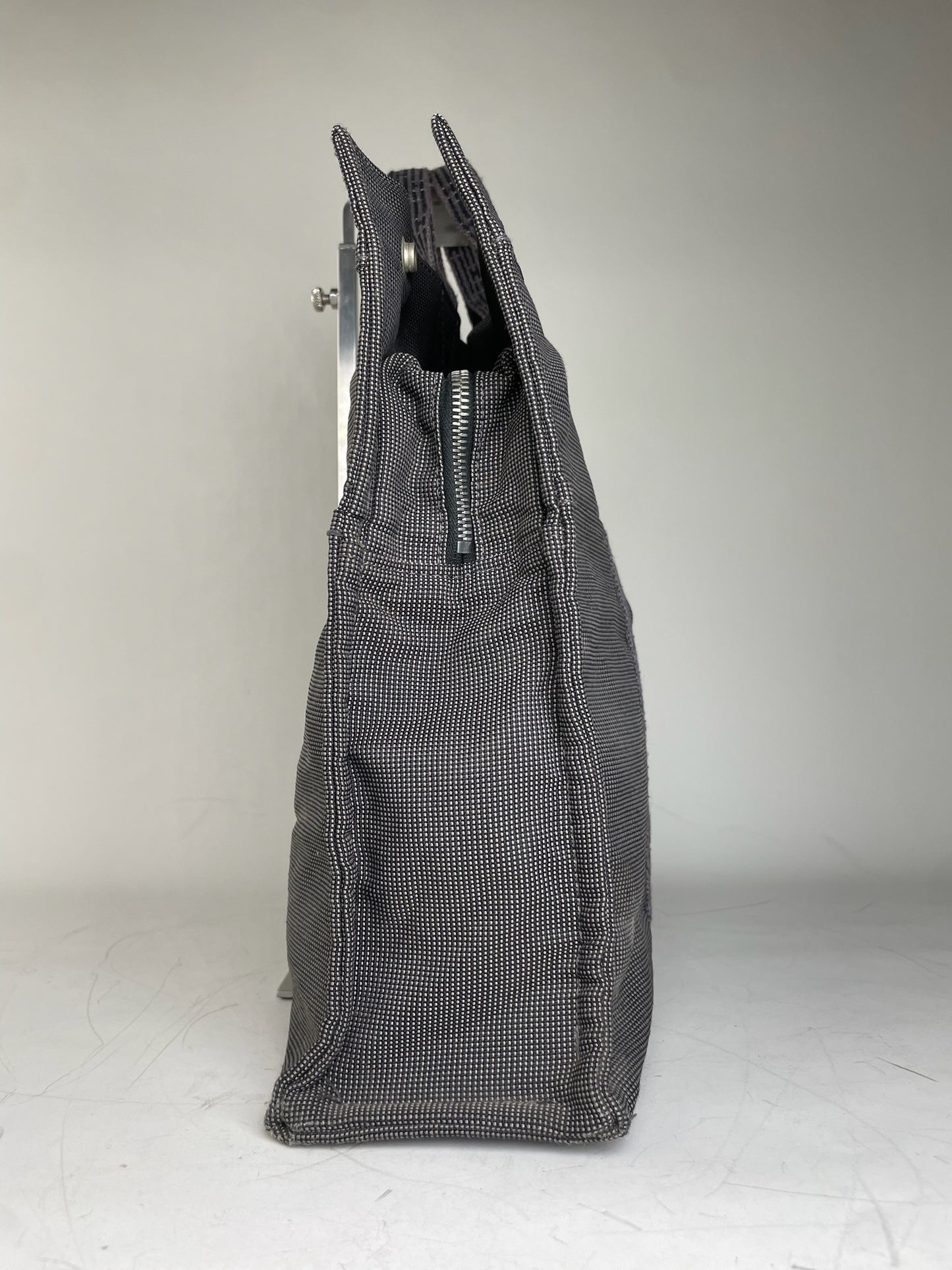 Vintage Hermes Canvas Tote Navy Grey Silver Snap Early 2000s
