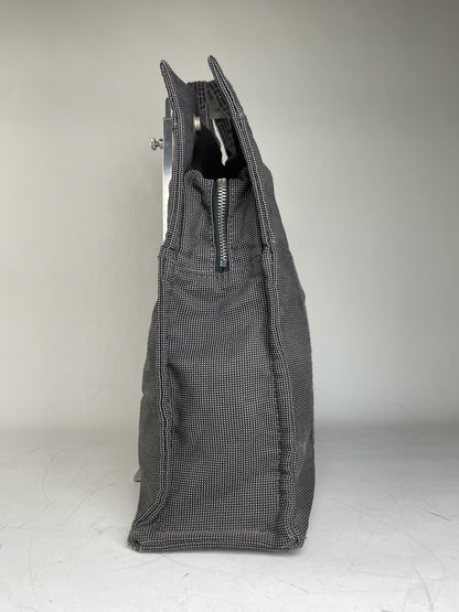 Vintage Hermes Canvas Tote Navy Grey Silver Snap Early 2000s