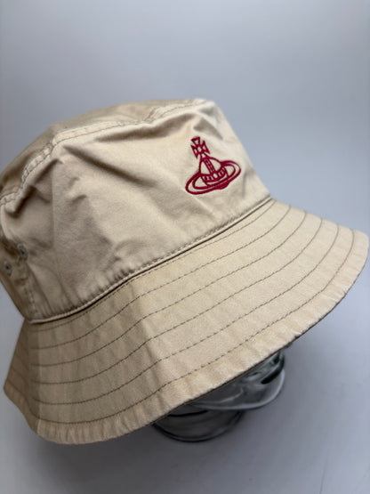 Vintage Vivienne Westwood Cotton Bucket Hat Beige Red Logo
