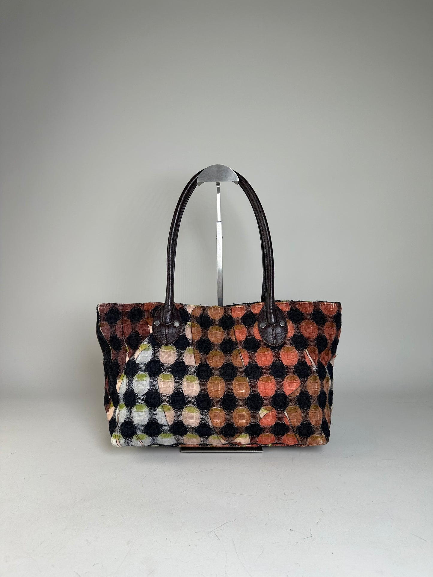 Vintage Pucci Woven Fabric Tote Black Rust Cream Olive