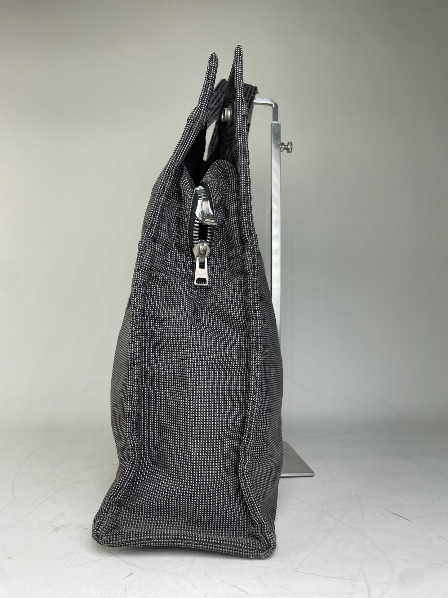 Vintage Hermes Canvas Tote Navy Grey Silver Snap Early 2000s