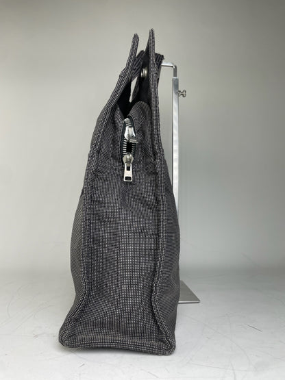 Vintage Hermes Canvas Tote Navy Grey Silver Snap Early 2000s