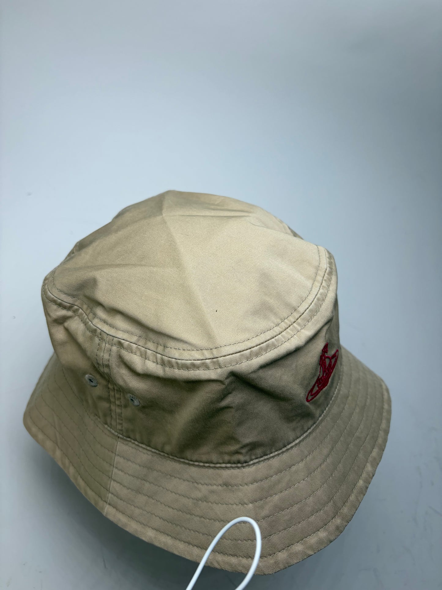 Vintage Vivienne Westwood Cotton Bucket Hat Beige Red Logo