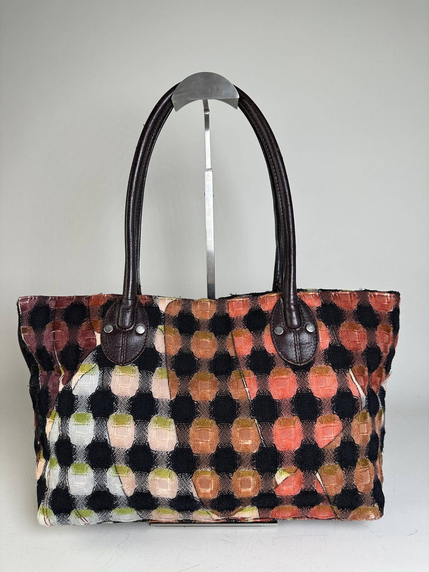 Vintage Pucci Woven Fabric Tote Black Rust Cream Olive