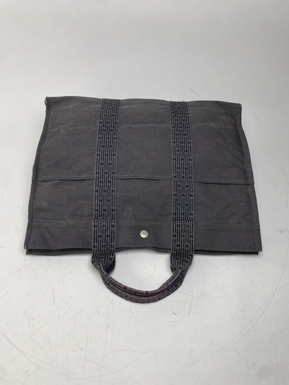 Vintage Hermes Canvas Tote Navy Grey Silver Snap Early 2000s