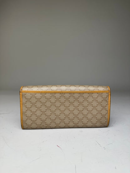 Vintage Celine Canvas Leather Trim Wallet Beige Yellow Gold