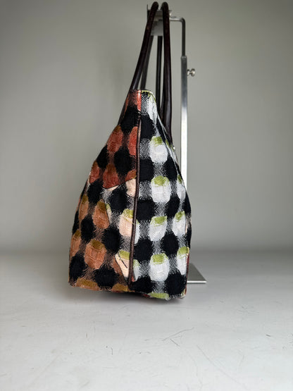 Vintage Pucci Woven Fabric Tote Black Rust Cream Olive