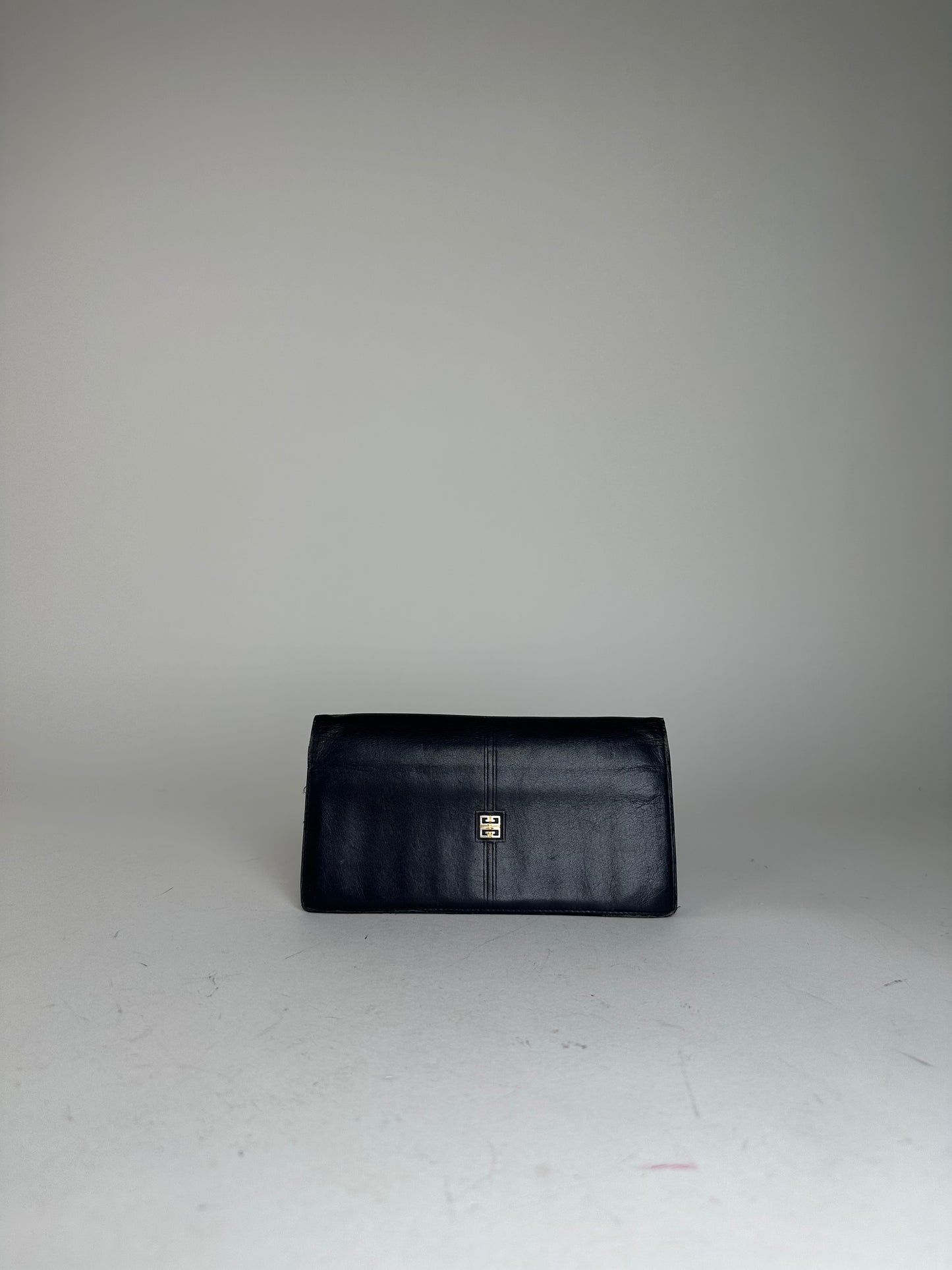Vintage Givenchy Long Bifold Wallet Navy Leather