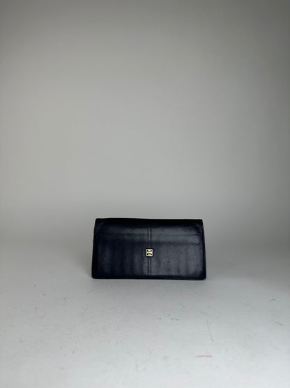 Vintage Givenchy Long Bifold Wallet Navy Leather