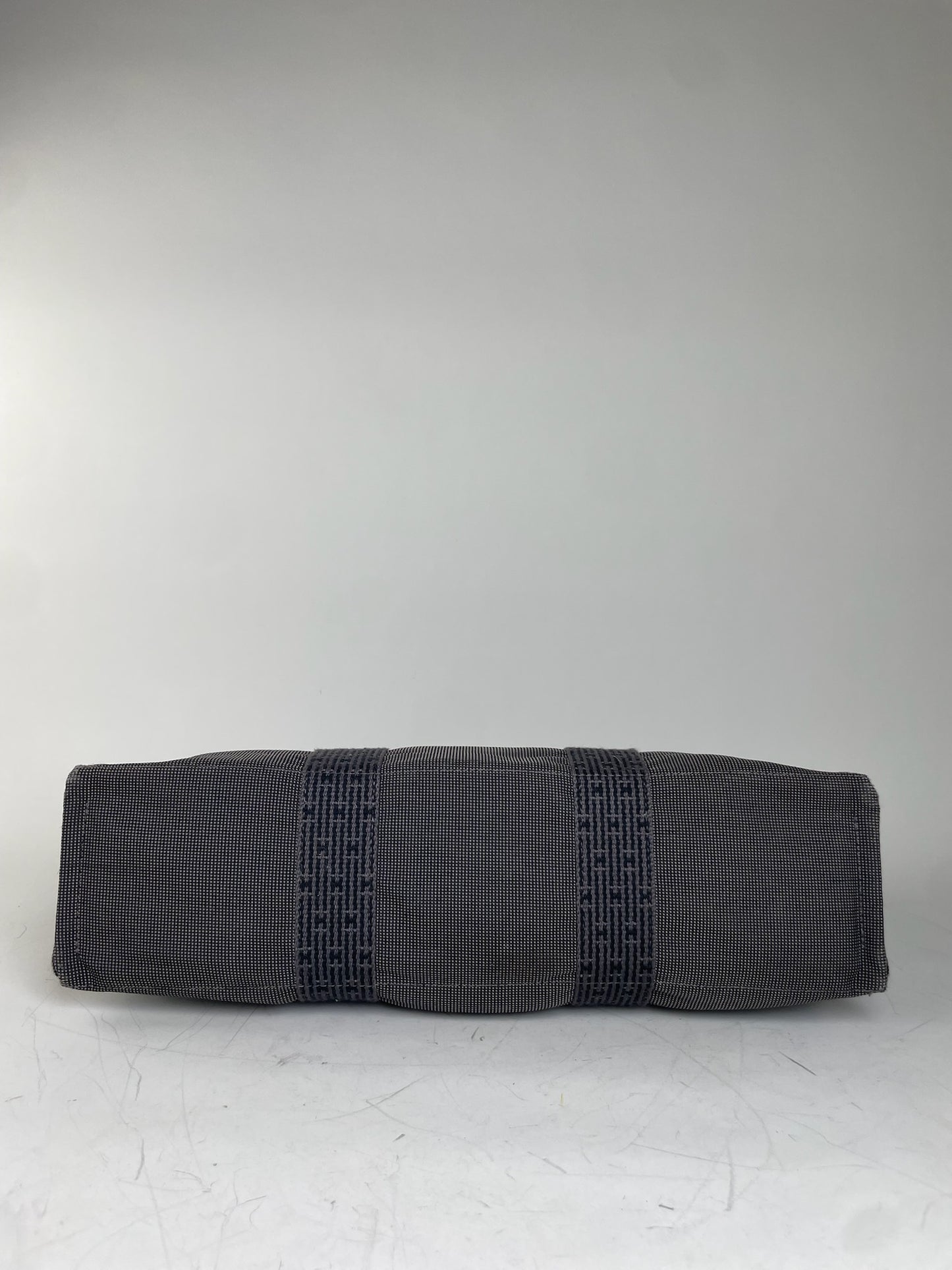 Vintage Hermes Canvas Tote Navy Grey Silver Snap Early 2000s