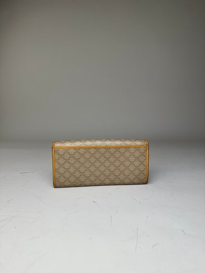 Vintage Celine Canvas Leather Trim Wallet Beige Yellow Gold