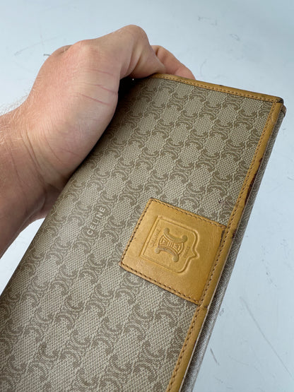 Vintage Celine Canvas Leather Trim Wallet Beige Yellow Gold