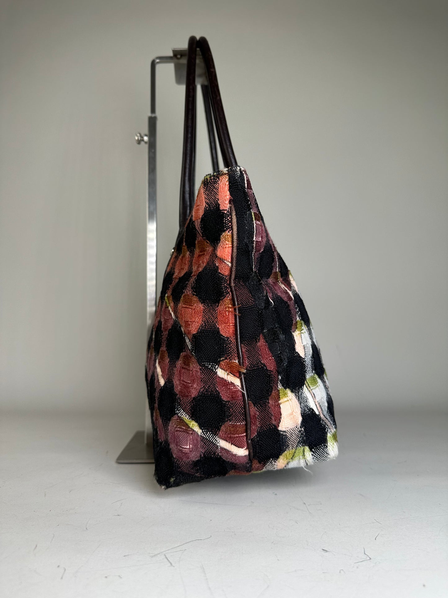 Vintage Pucci Woven Fabric Tote Black Rust Cream Olive