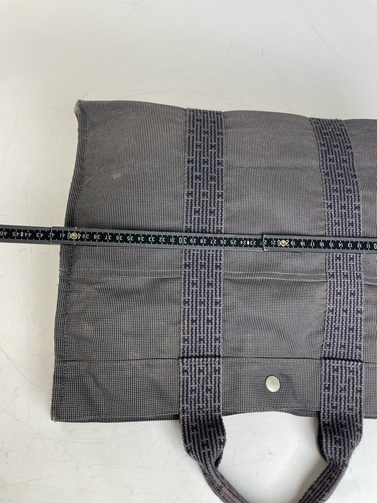 Vintage Hermes Canvas Tote Navy Grey Silver Snap Early 2000s