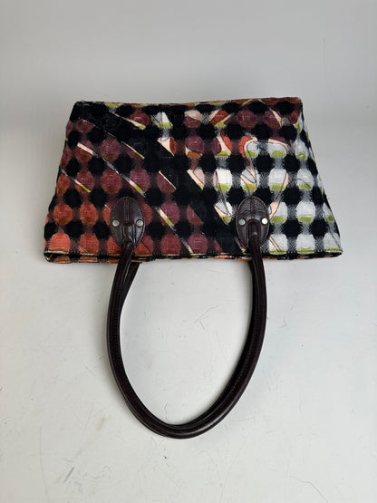 Vintage Pucci Woven Fabric Tote Black Rust Cream Olive