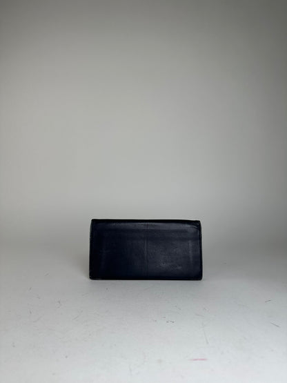 Vintage Givenchy Long Bifold Wallet Navy Leather