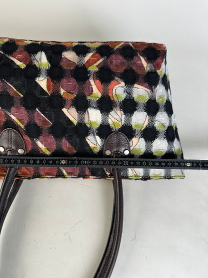 Vintage Pucci Woven Fabric Tote Black Rust Cream Olive