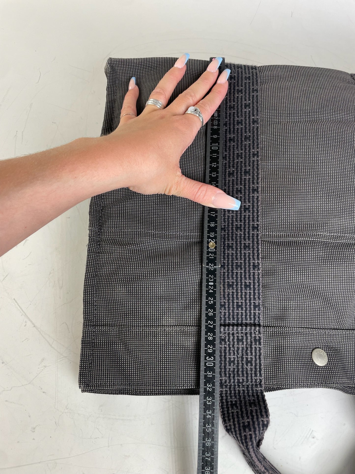 Vintage Hermes Canvas Tote Navy Grey Silver Snap Early 2000s
