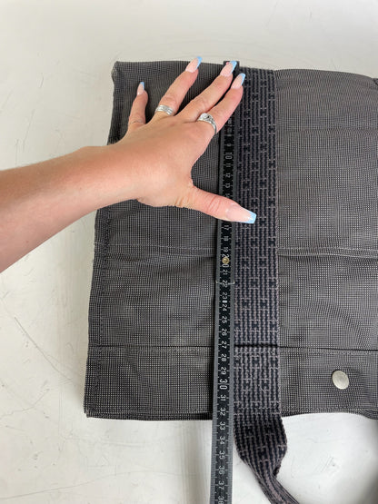 Vintage Hermes Canvas Tote Navy Grey Silver Snap Early 2000s