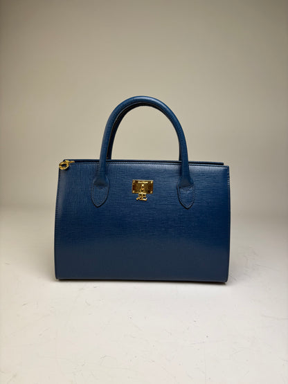 Vintage Courreges Structured Leather Handbag Blue Gold