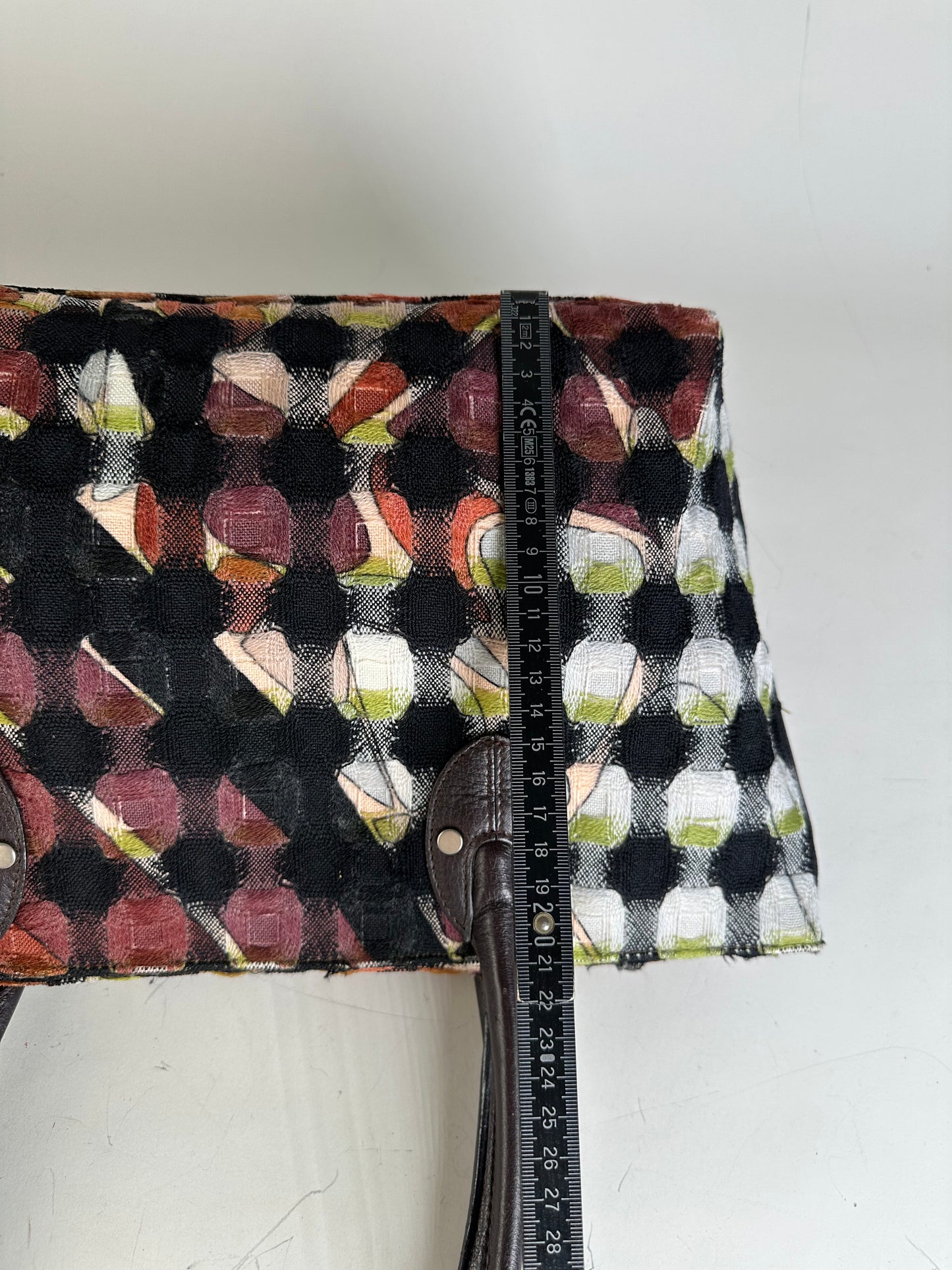 Vintage Pucci Woven Fabric Tote Black Rust Cream Olive