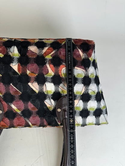 Vintage Pucci Woven Fabric Tote Black Rust Cream Olive