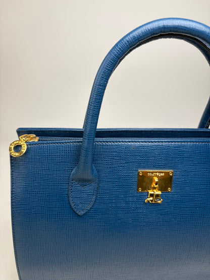 Vintage Courreges Structured Leather Handbag Blue Gold