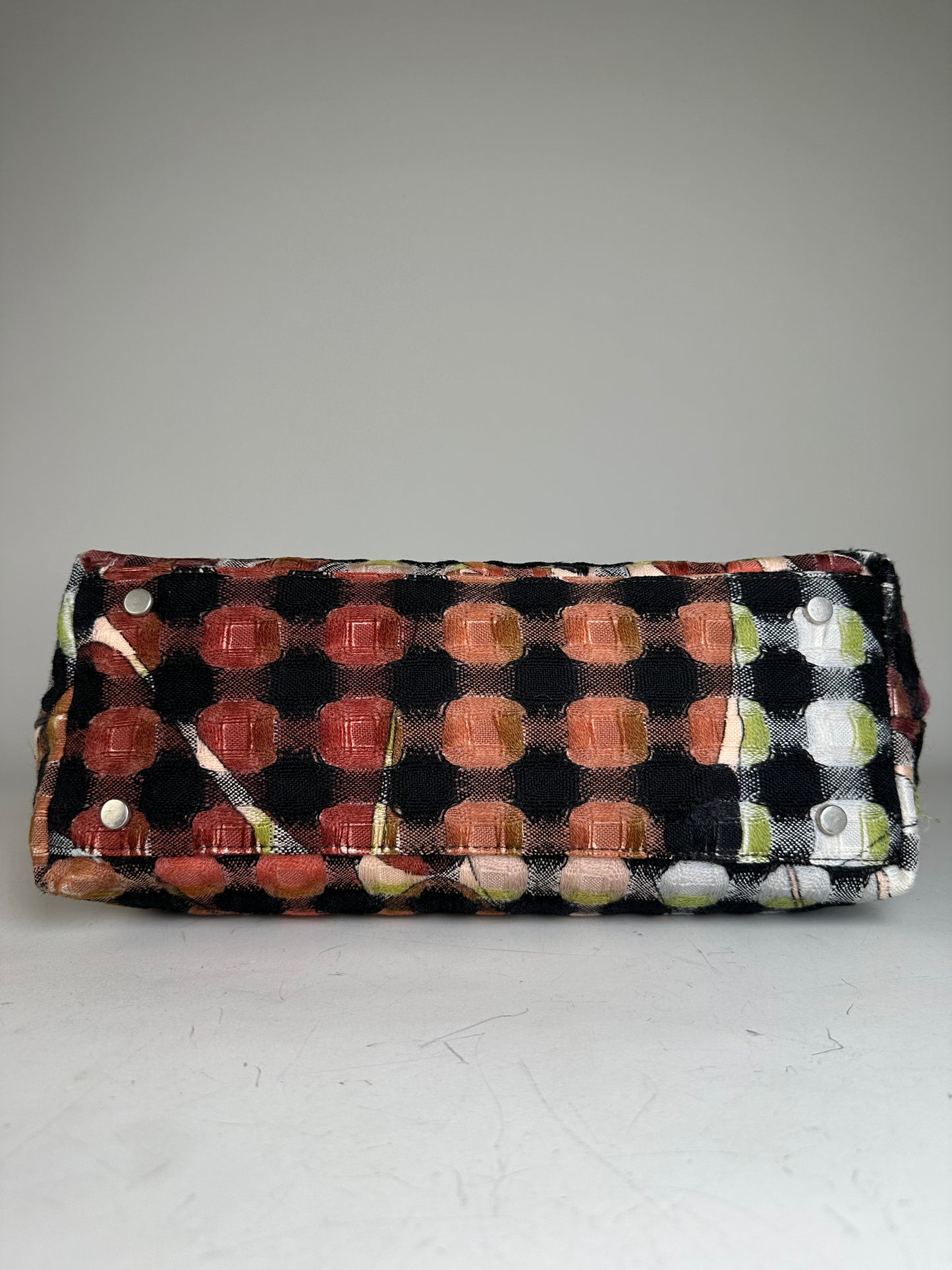 Vintage Pucci Woven Fabric Tote Black Rust Cream Olive