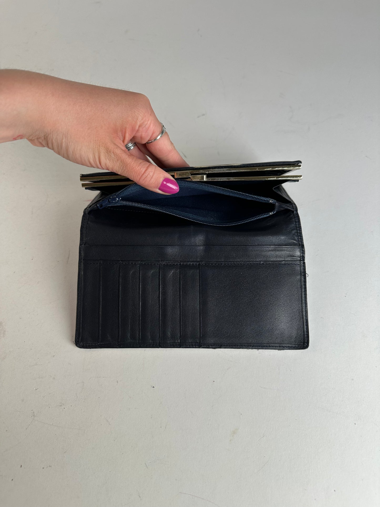 Vintage Givenchy Long Bifold Wallet Navy Leather