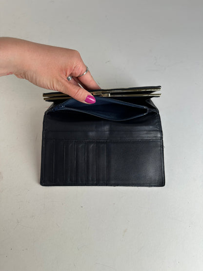 Vintage Givenchy Long Bifold Wallet Navy Leather