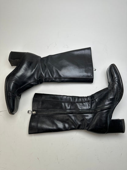 Vintage Gucci Leather Knee-High Boots Black Silver EU37