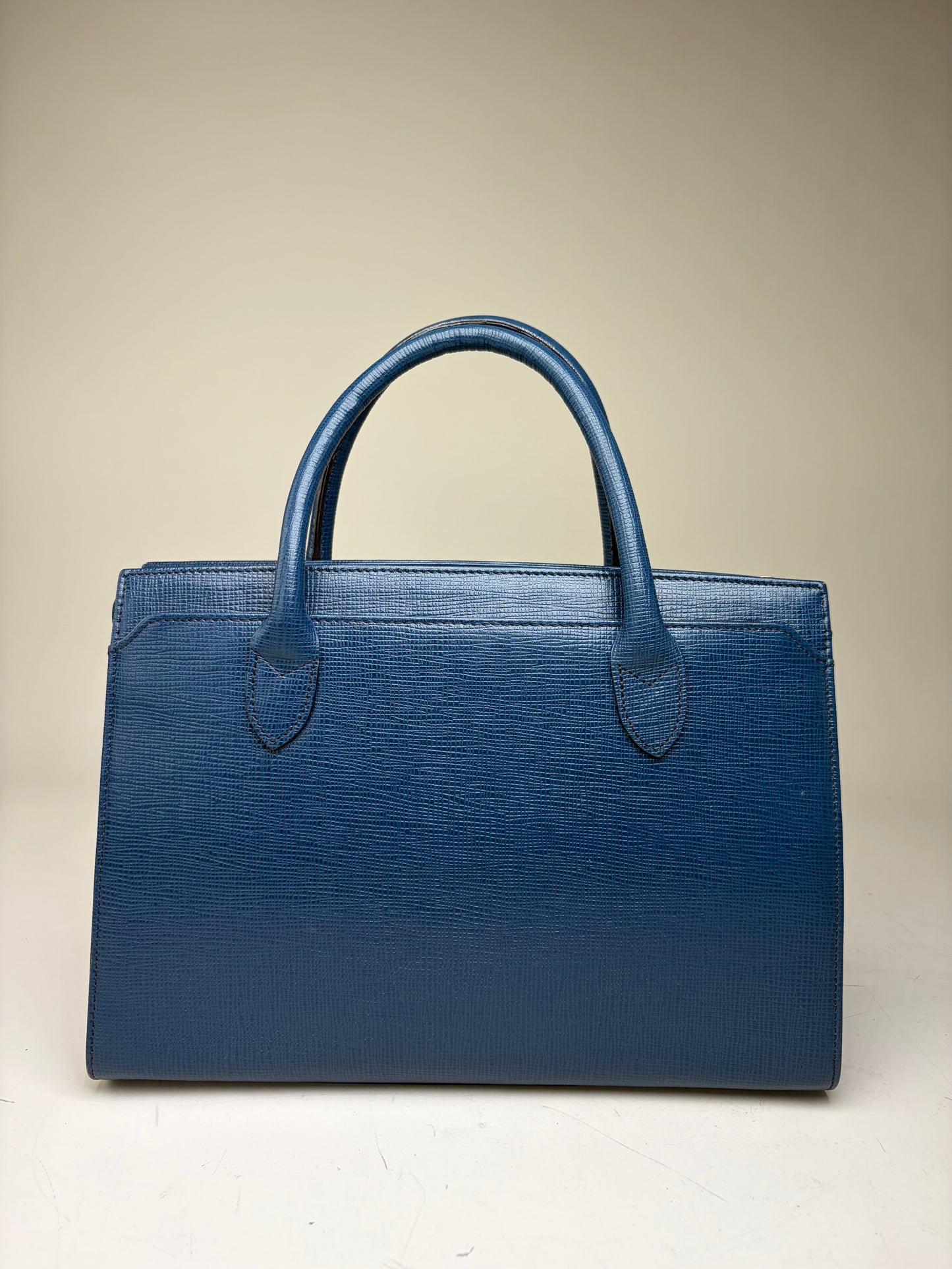 Vintage Courreges Structured Leather Handbag Blue Gold