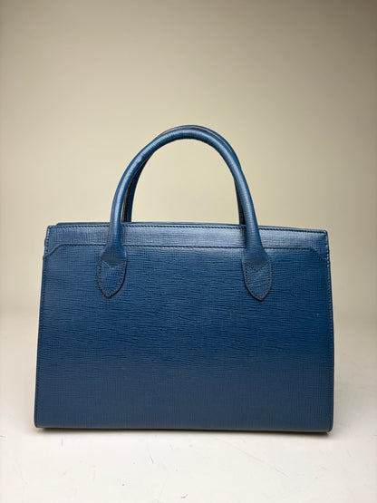Vintage Courreges Structured Leather Handbag Blue Gold