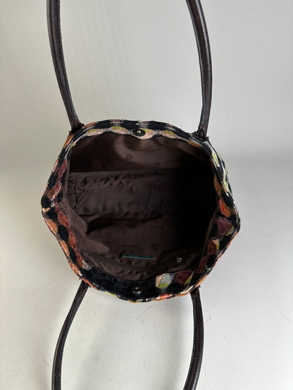 Vintage Pucci Woven Fabric Tote Black Rust Cream Olive